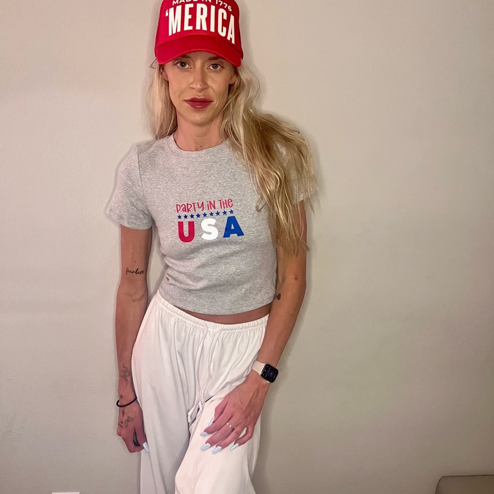 Gray Graphic Women's Top, USA, 4th of july, Independence Day, America fitted